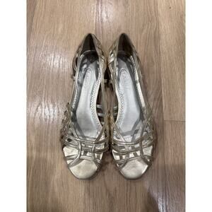 Talbots Metallic Cage Gold Strappy Flat Shoes Size 10